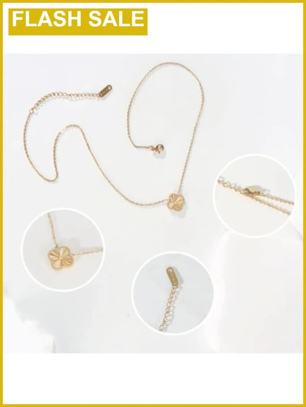18K Gold Plated Four Leaf Clover Necklace Double Sided Pendant Dainty Lucky